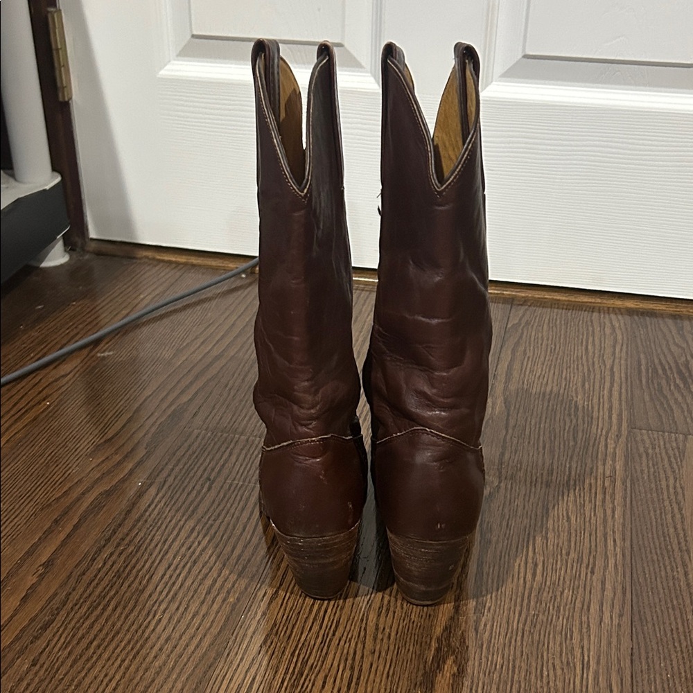 Vtg Frye brown leather pull on cowboy boots 8.5 - Picture 5 of 9